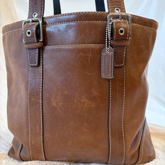 Vintage Coach Brown Hampton Oversized Tote Bag Genuine Leather - Picture 3 of 14